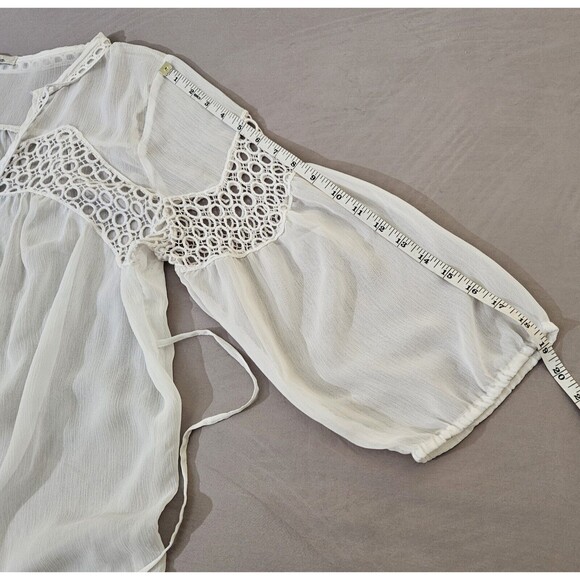 American Rag Cie Womens Peasant Top Sz L Ivory Sheer Boho Blouse Oversized Vtg - Picture 9 of 16